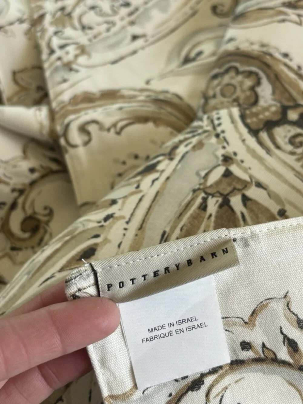 Pottery Barn Jolie Paisley Table Runner 18” x 104” Long Cream Brown Double Side